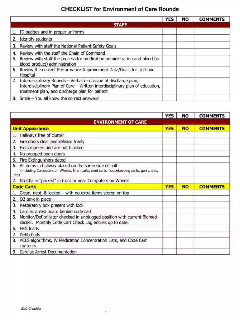 joint commission environment of care checklist Preview on Page 1