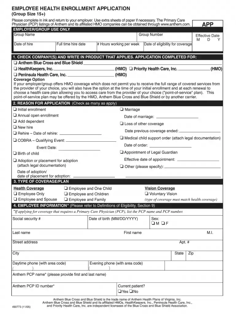 anthem enrollment form Preview on Page 1