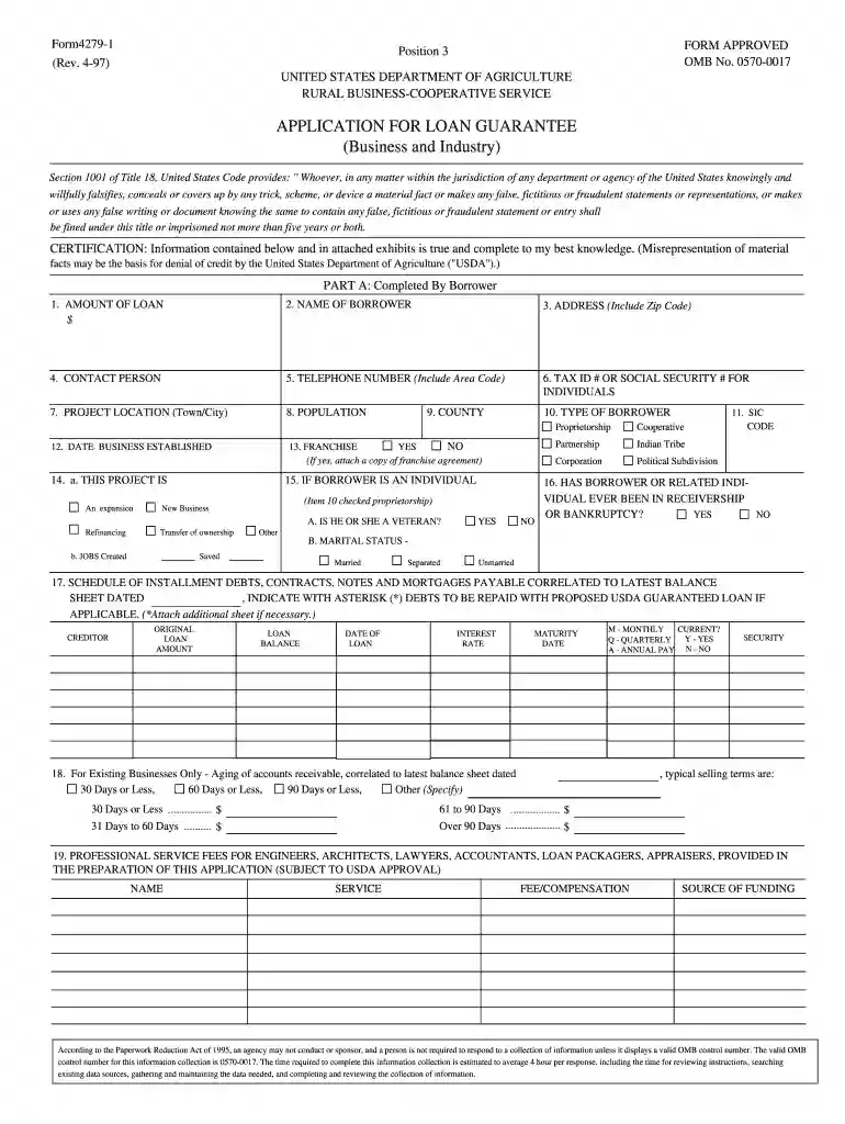 USDA Form RD-4279-1, NonFillable-Y: Free Downloads Preview on Page 1