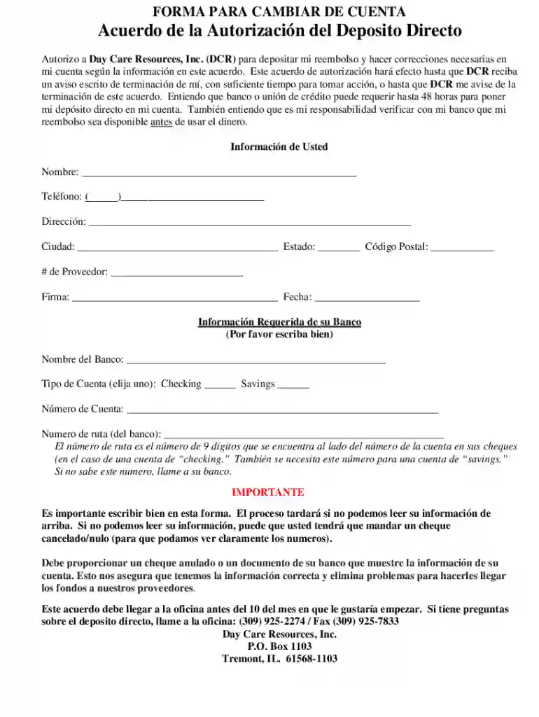 direct deposit form in spanish pdf Preview on Page 1