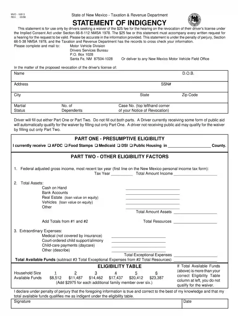 mvd 10813 1998 form Preview on Page 1