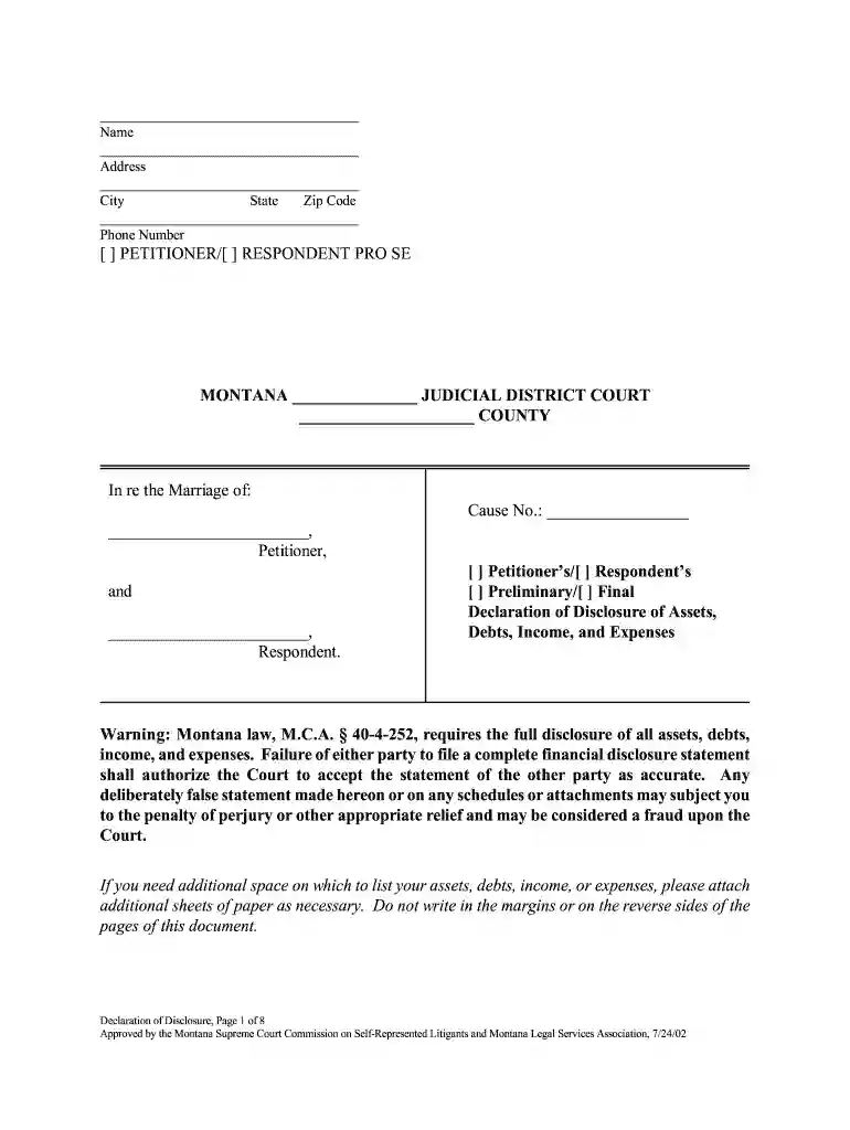 montana declaration disclosure Preview on Page 1