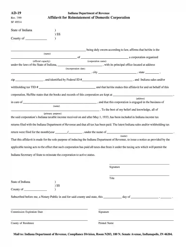 certificate of clearance indiana Preview on Page 1