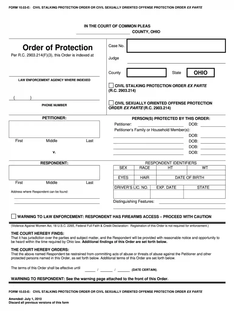 restraining order Preview on Page 1