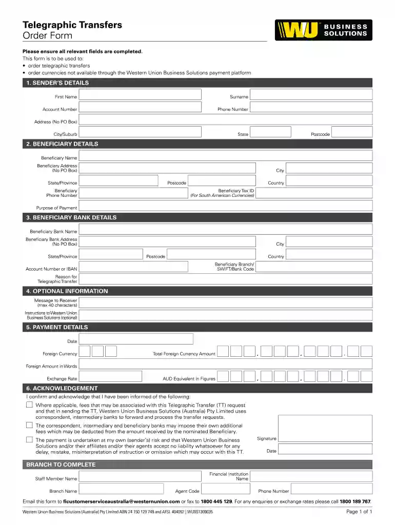 western union form Preview on Page 1