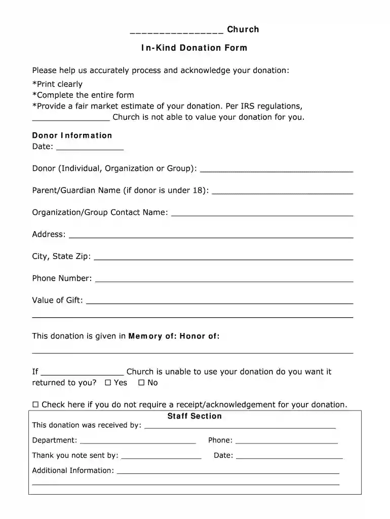 in kind donation form template Preview on Page 1