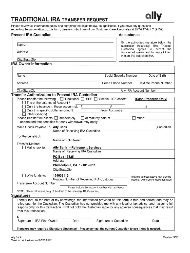 ally ira transfer form Preview on Page 1
