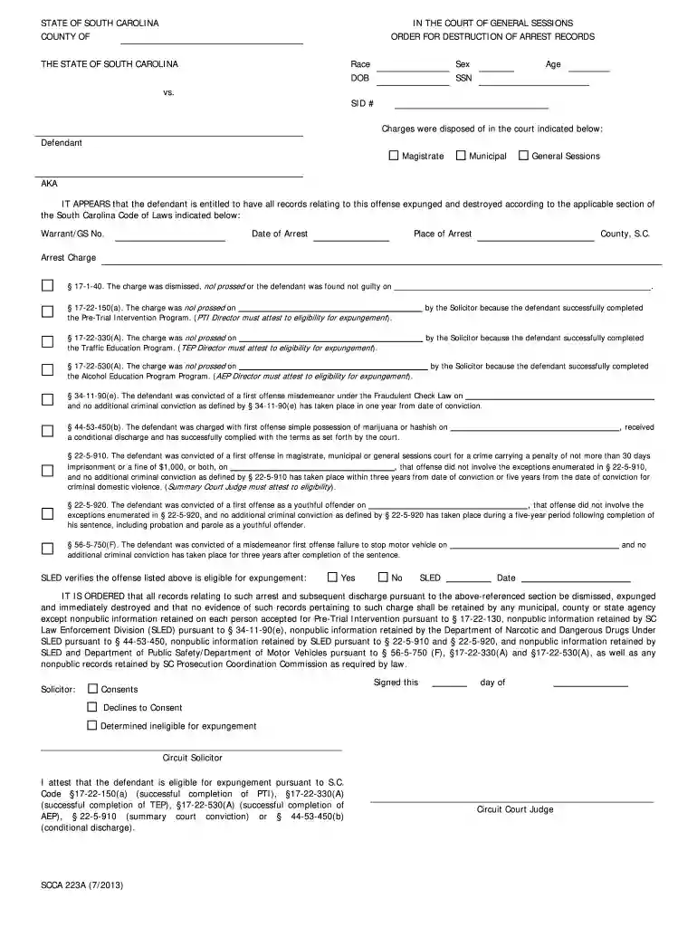 sc expungement application Preview on Page 1