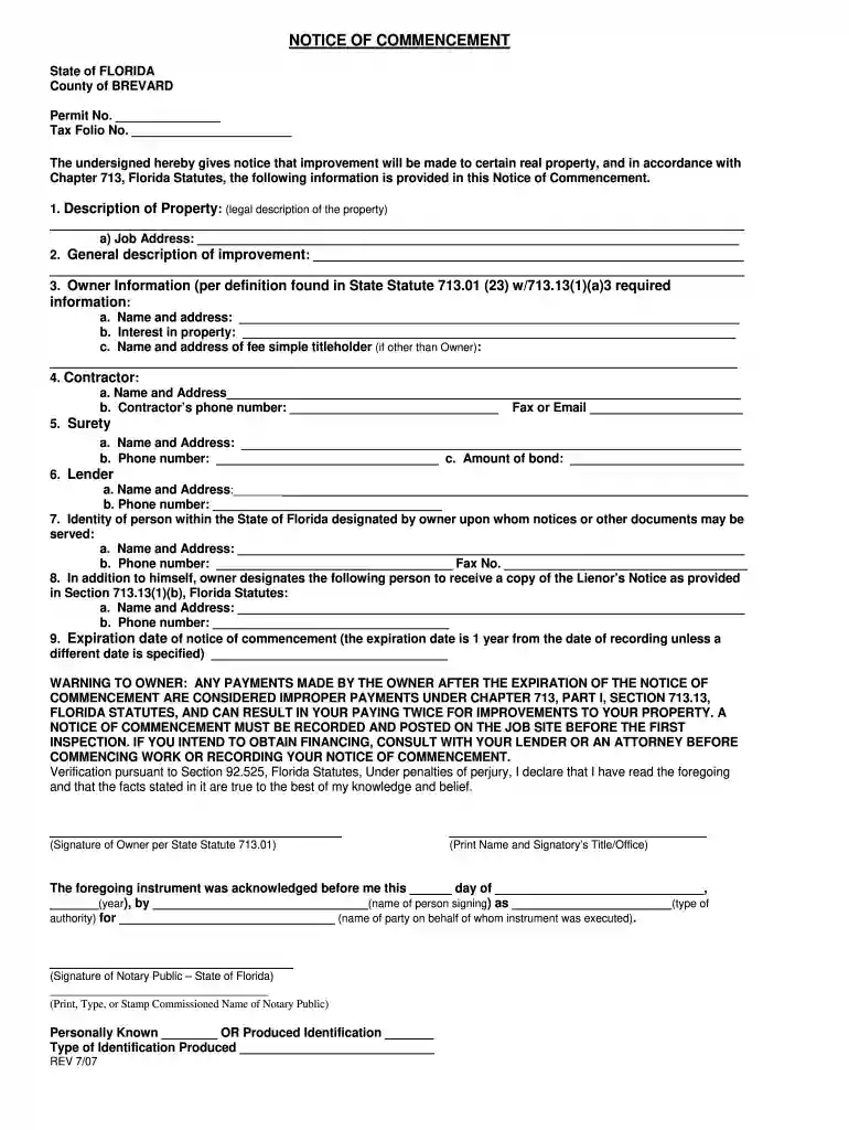 notice of commencement florida example Preview on Page 1