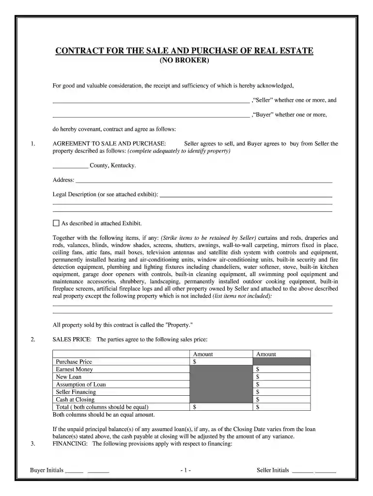 real estate contract for sale by owner Preview on Page 1