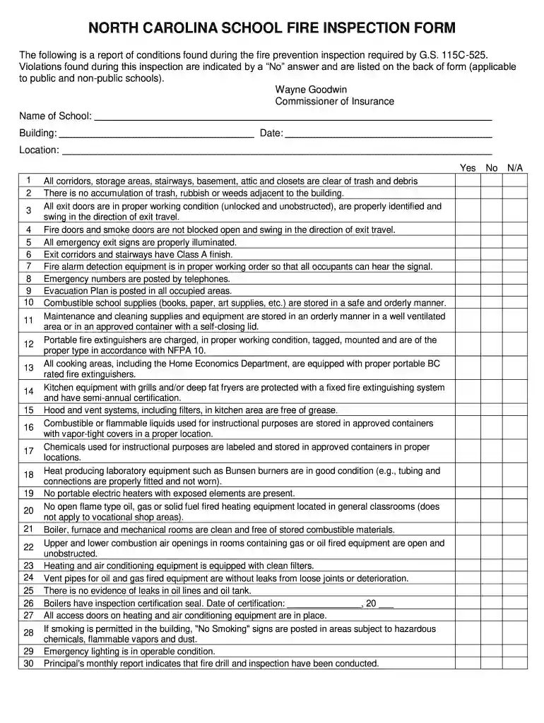 school fire inspection checklist Preview on Page 1