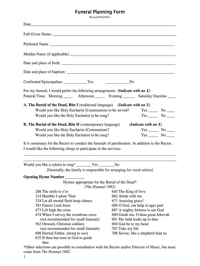 funeral planning declaration Preview on Page 1
