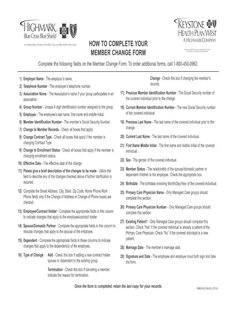 HOW TO COMPLETE YOUR A HIGHMARK COMPANY An Independent Preview on Page 1