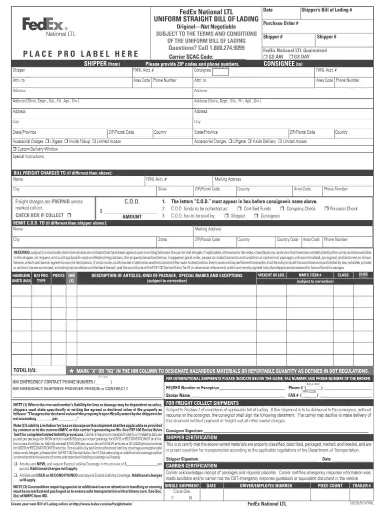 fedex bol pdf Preview on Page 1
