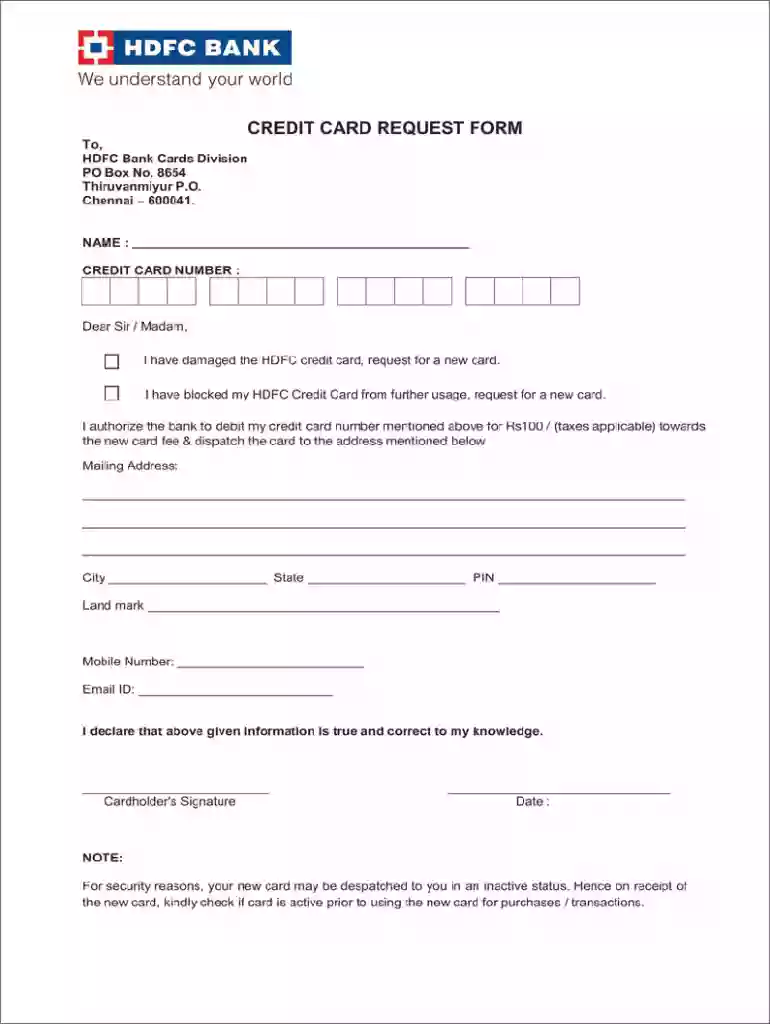hdfc credit card replacement charges Preview on Page 1