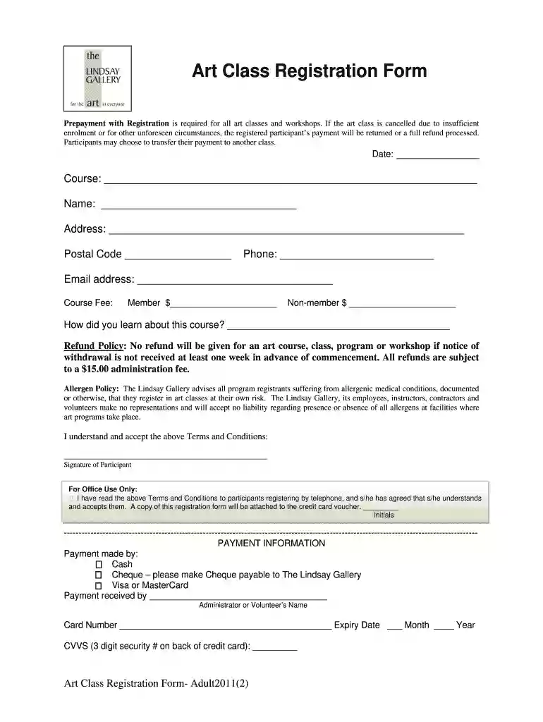 art class registration form template Preview on Page 1
