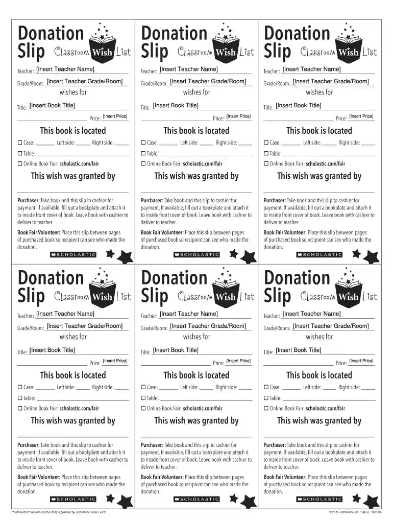 scholastic book fair donation slip Preview on Page 1