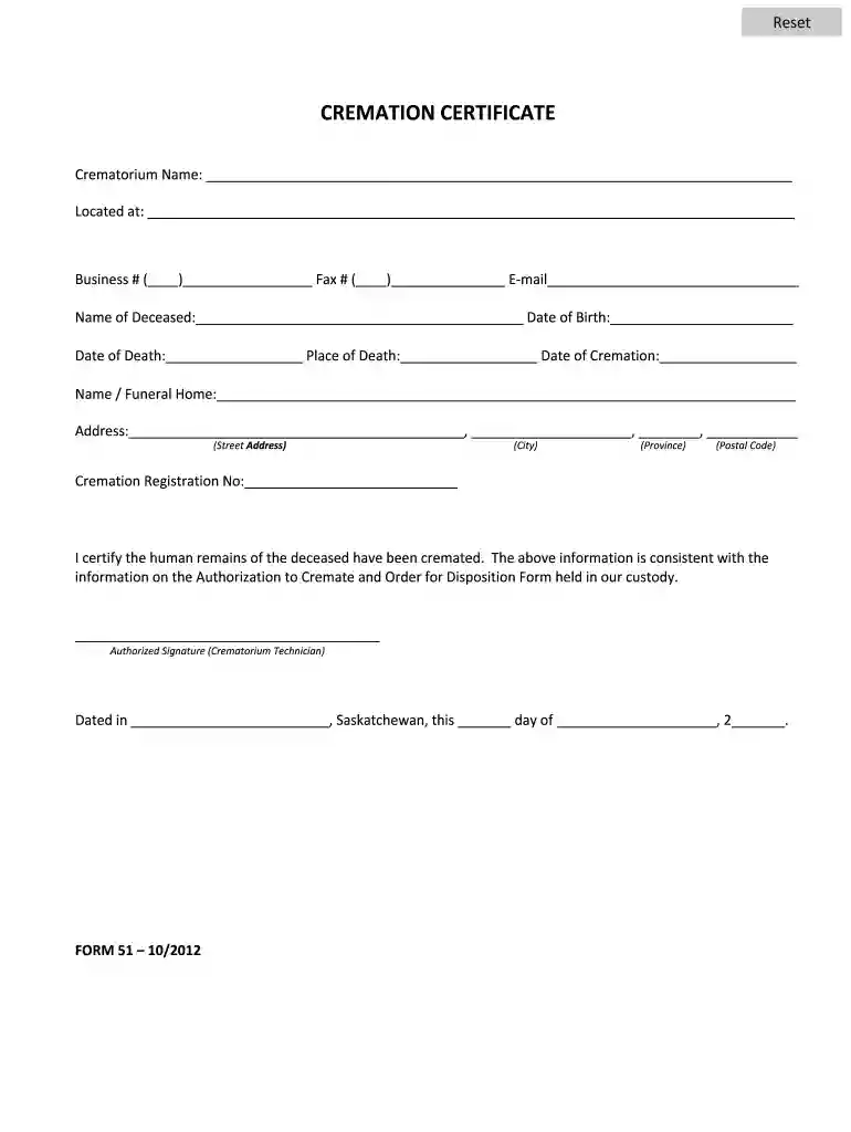 cremation certificate pdf Preview on Page 1