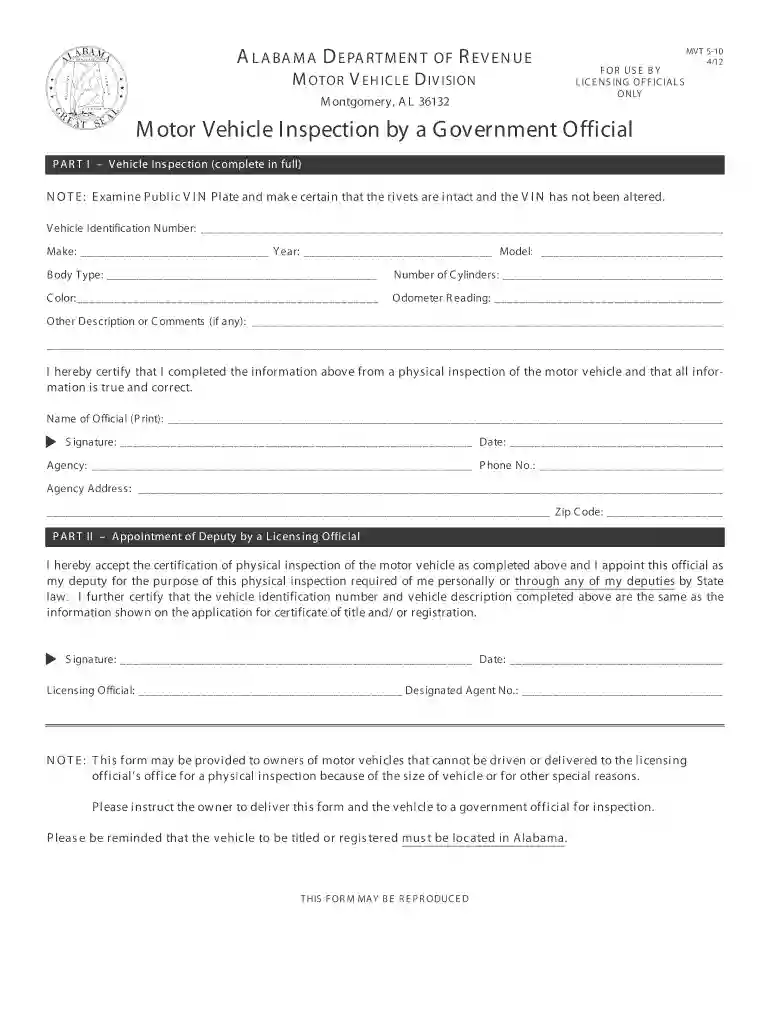 alabama vin verification form Preview on Page 1