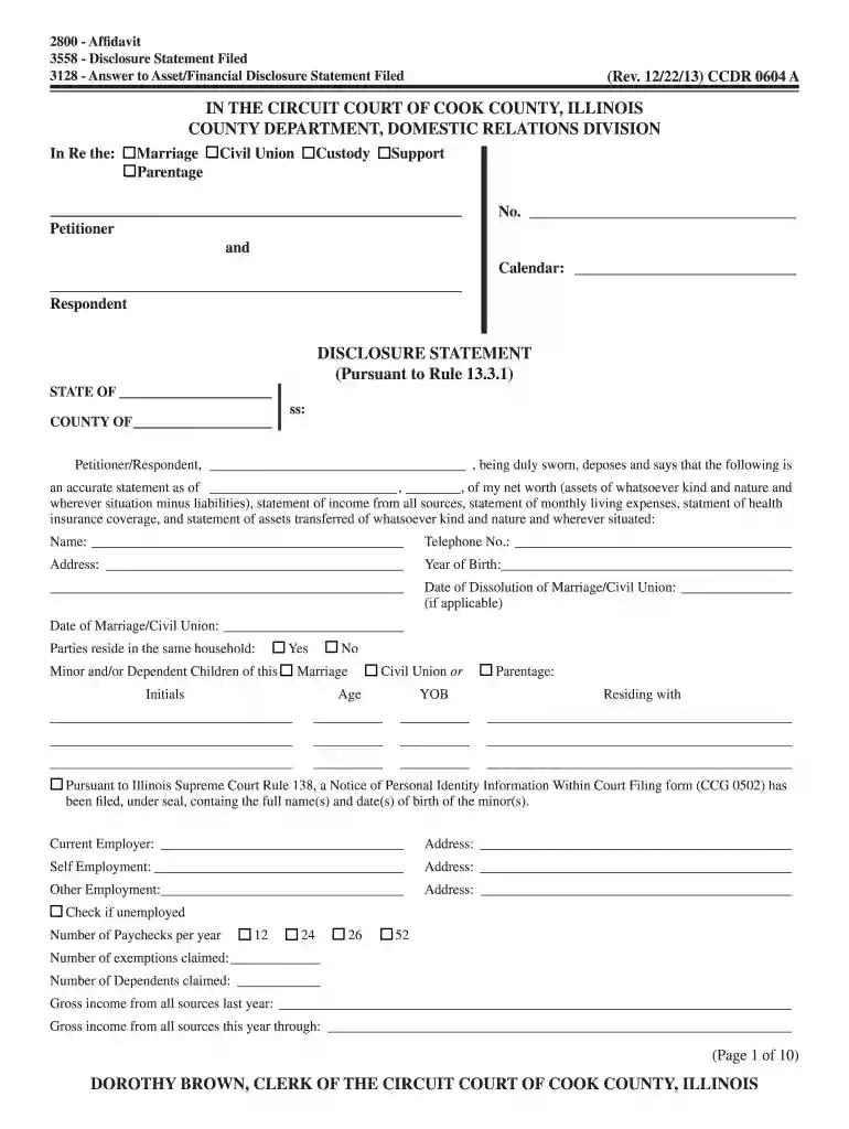 DISCLOSURE STATEMENT - Wisconsin/Illinois Child Support Border ... Preview on Page 1