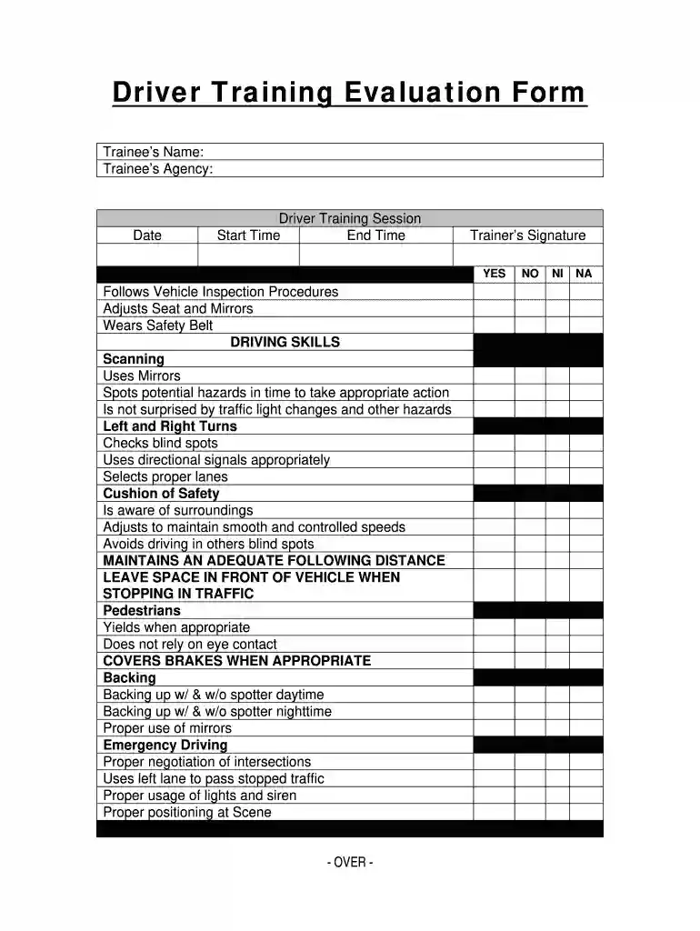 driver assessment form template Preview on Page 1