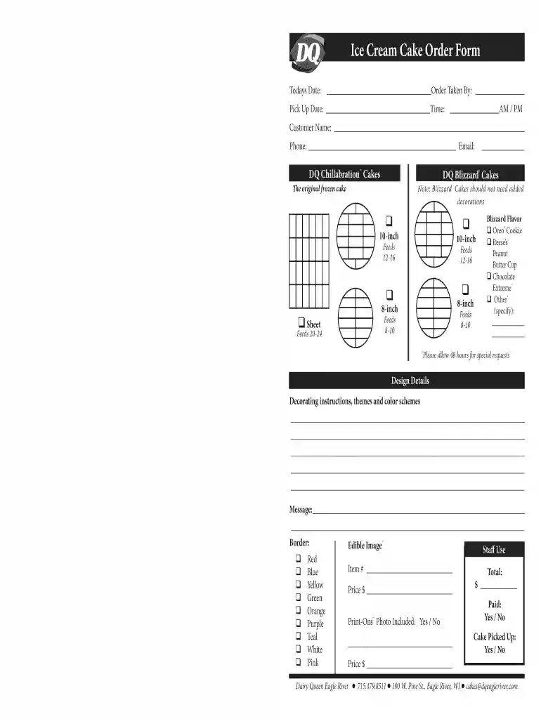 cake order form Preview on Page 1