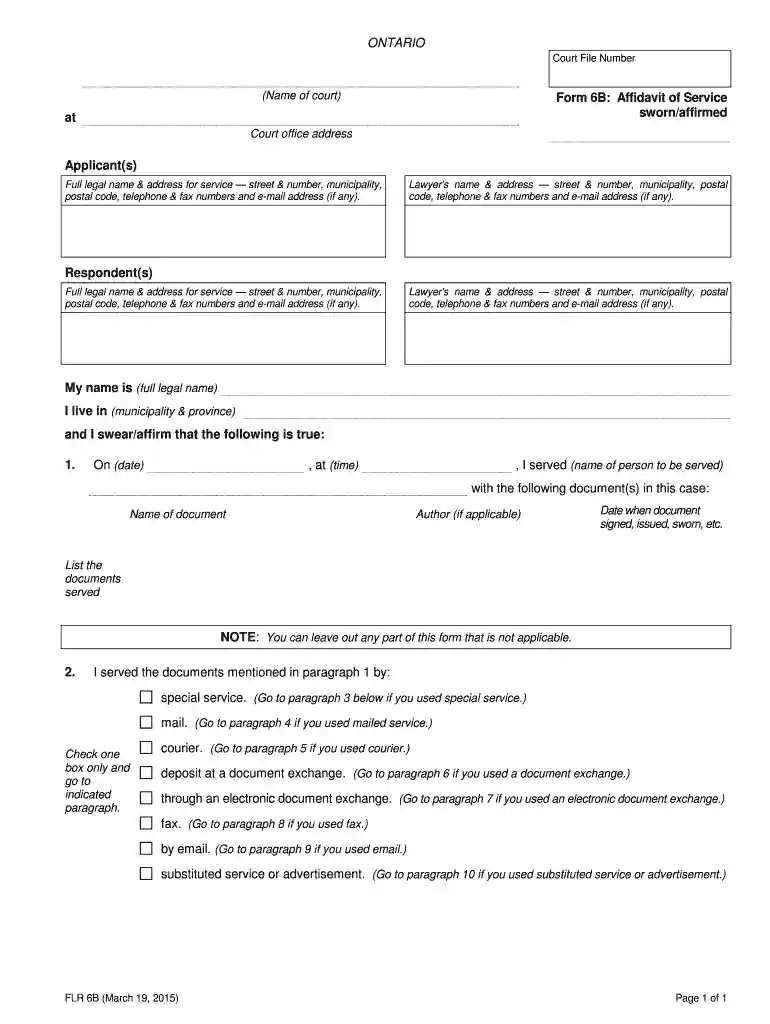 form 6b affidavit of service Preview on Page 1