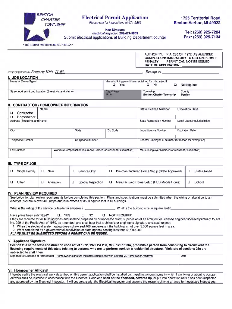 Electrical Permit Application - Benton Charter Township Preview on Page 1