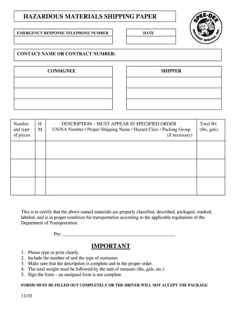 ups hazardous materials shipping paper template Preview on Page 1