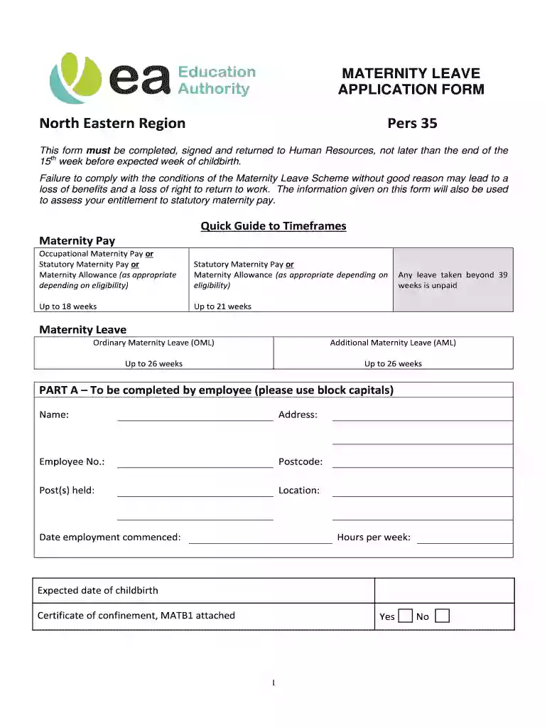maternity leave form for employee Preview on Page 1