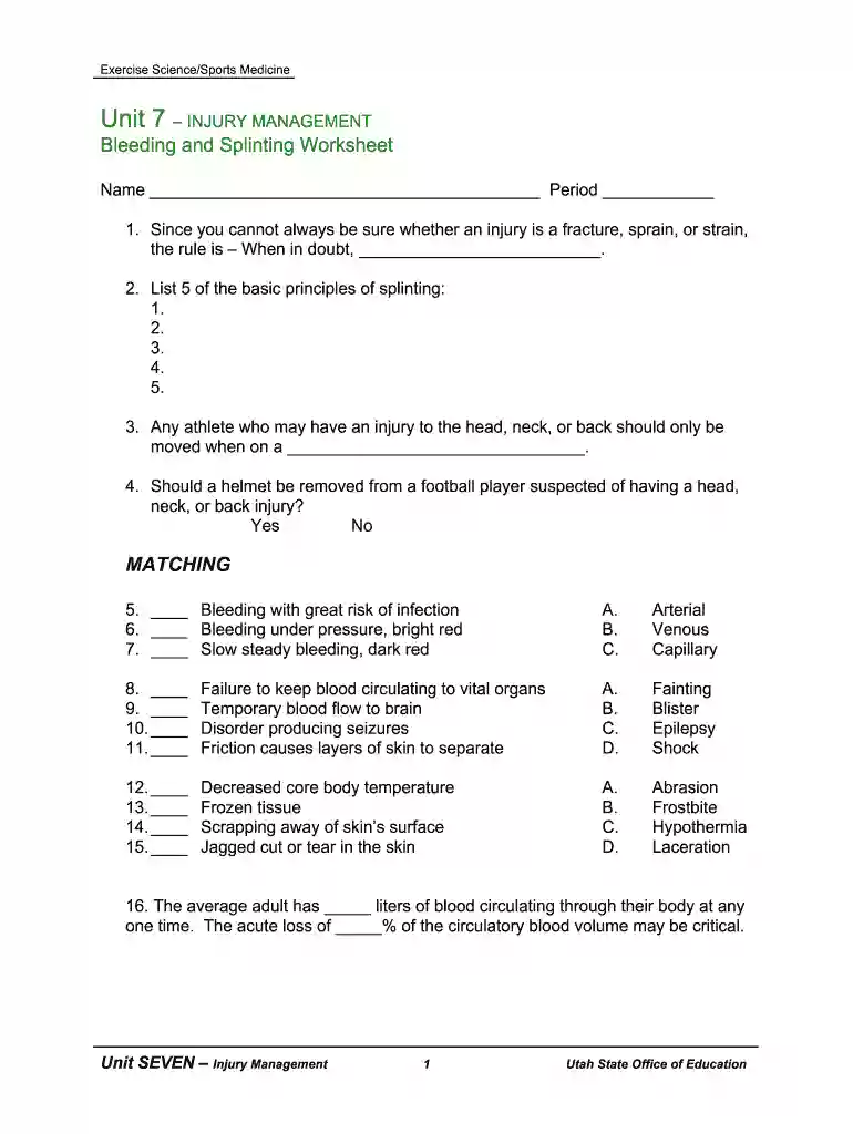 unit 7 injury management Preview on Page 1