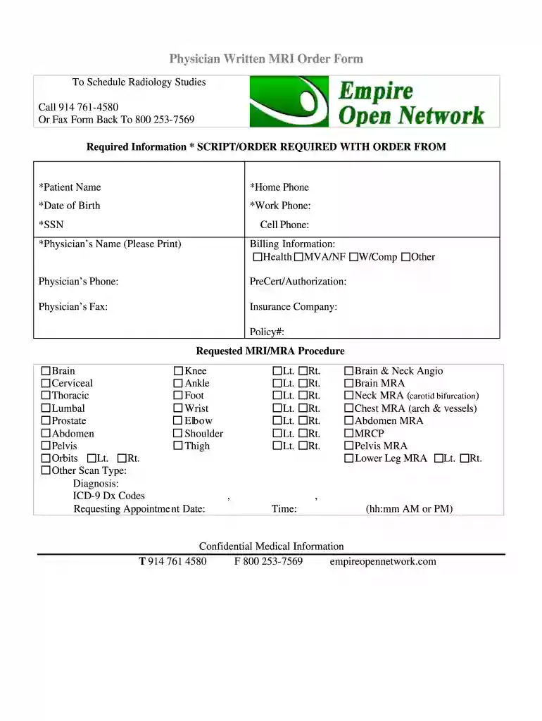 mri order form template Preview on Page 1
