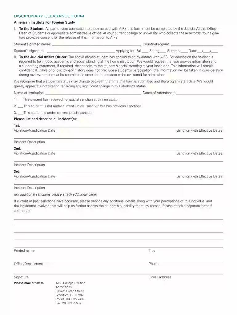 disciplinary clearance form Preview on Page 1