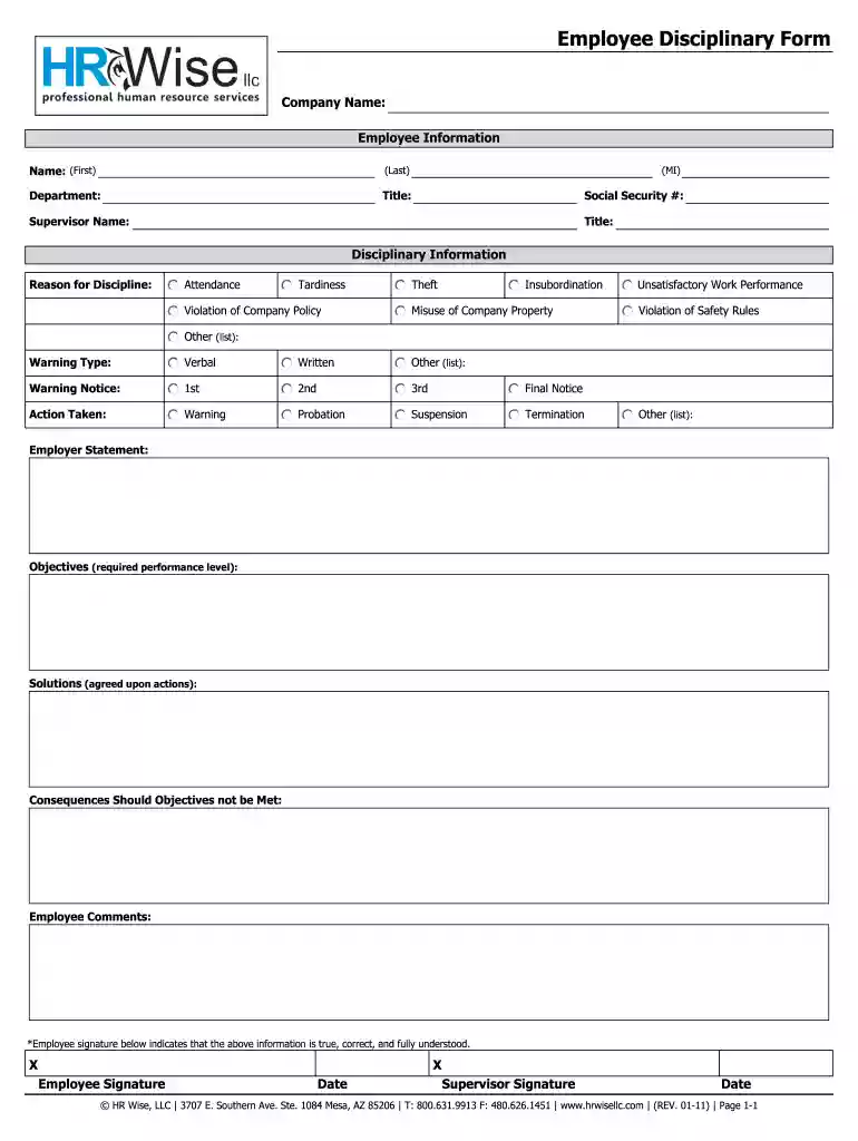 disciplinary form Preview on Page 1