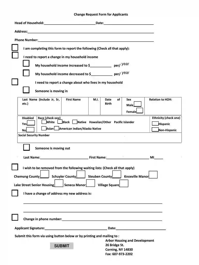 Change Request Form for Applicant - ArborDevelopmentorg Preview on Page 1