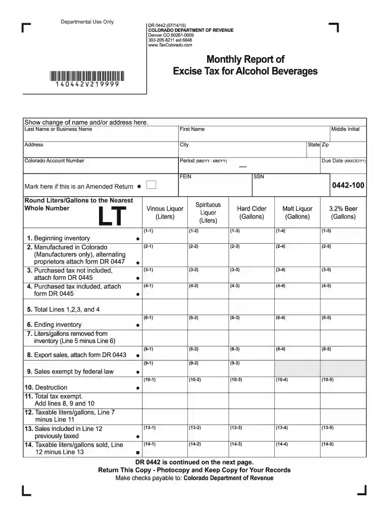 COLORADO DEPARTMENT OF REVENUE Monthly Report of Excise - colorado Preview on Page 1
