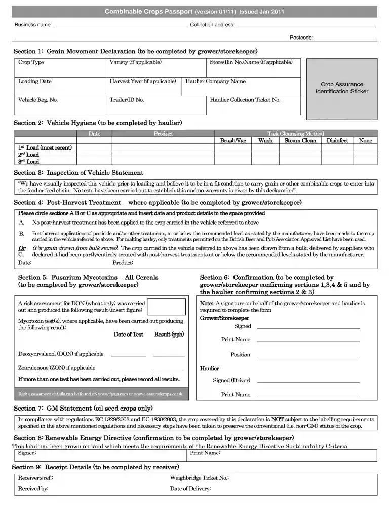 red tractor grain passport template Preview on Page 1