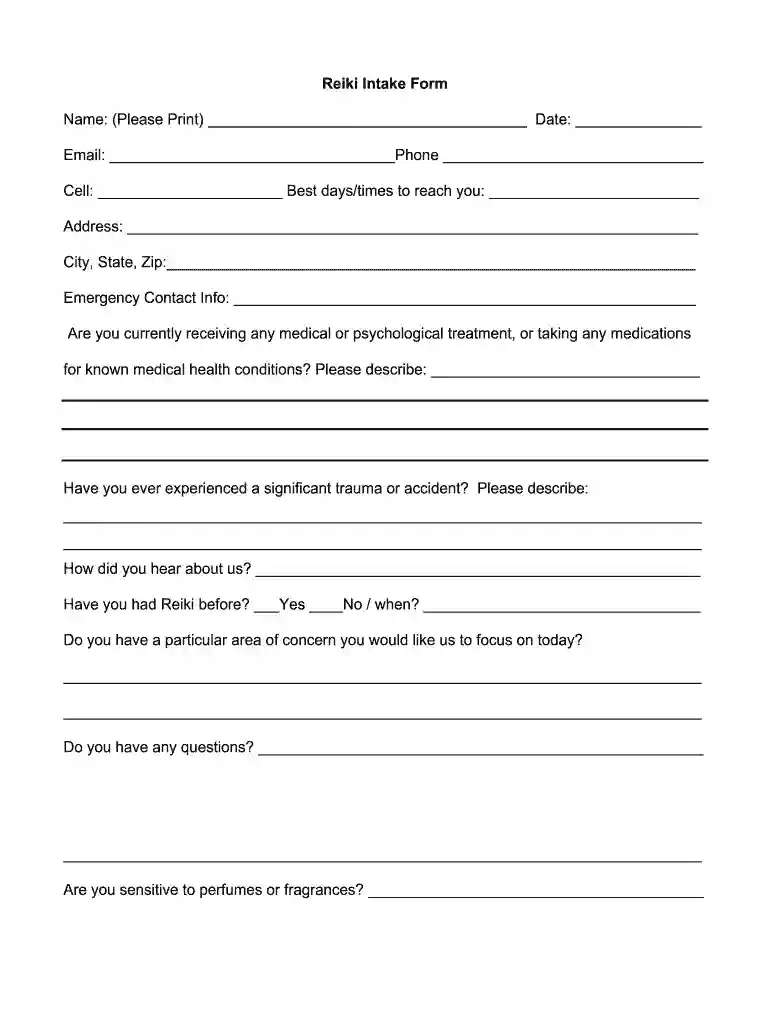 reiki waiver form template Preview on Page 1