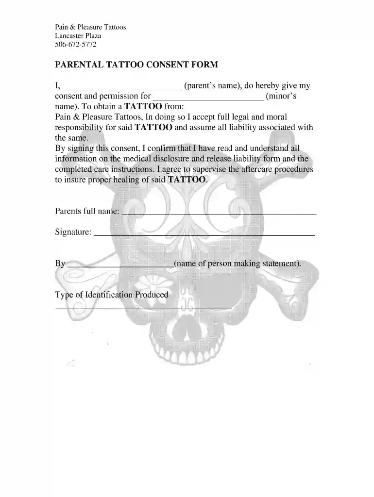 tattoo consent form for minors Preview on Page 1