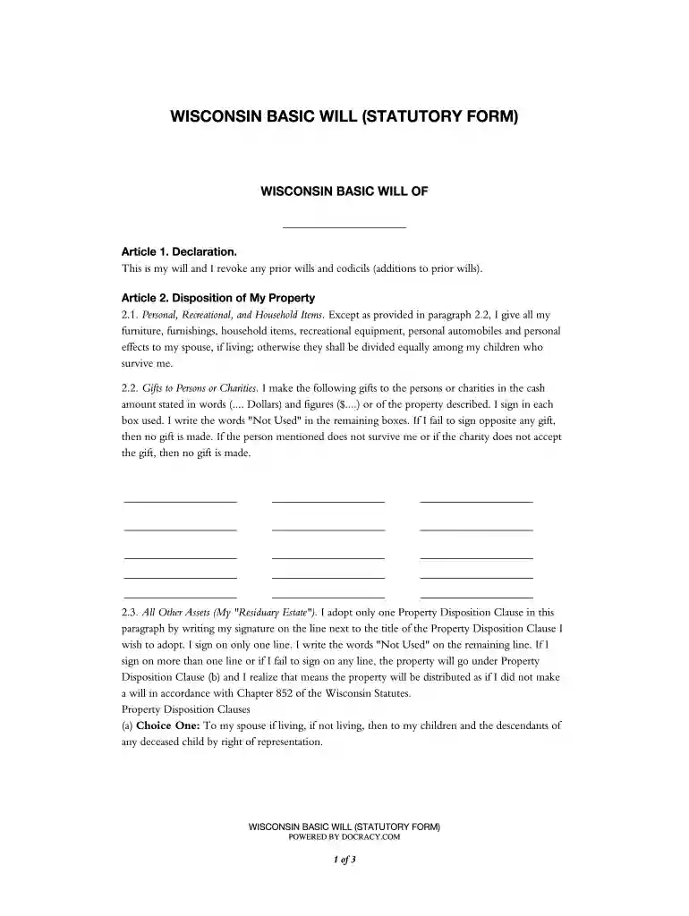 wisconsin basic will form Preview on Page 1