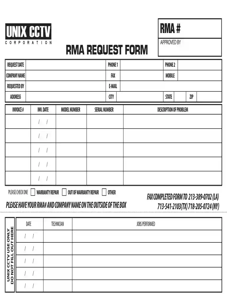 rma form Preview on Page 1