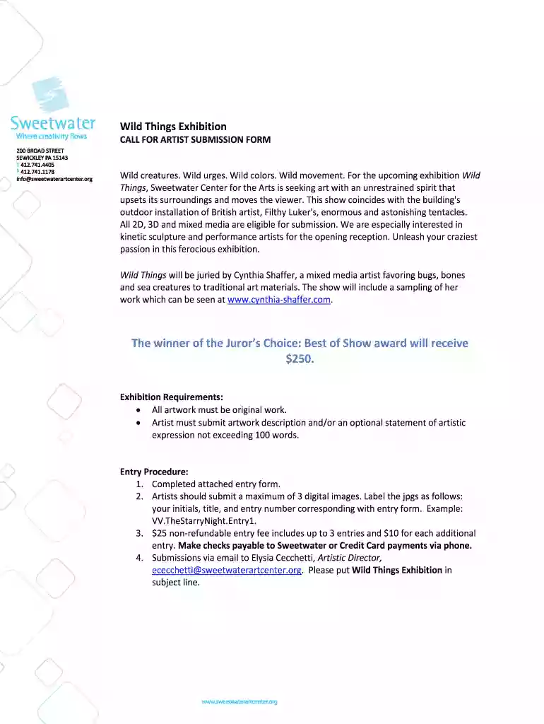 artist submission form Preview on Page 1