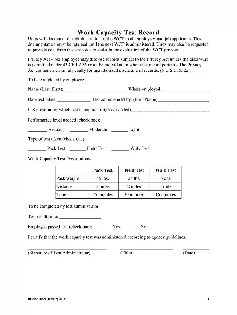 nwcg pack test form Preview on Page 1