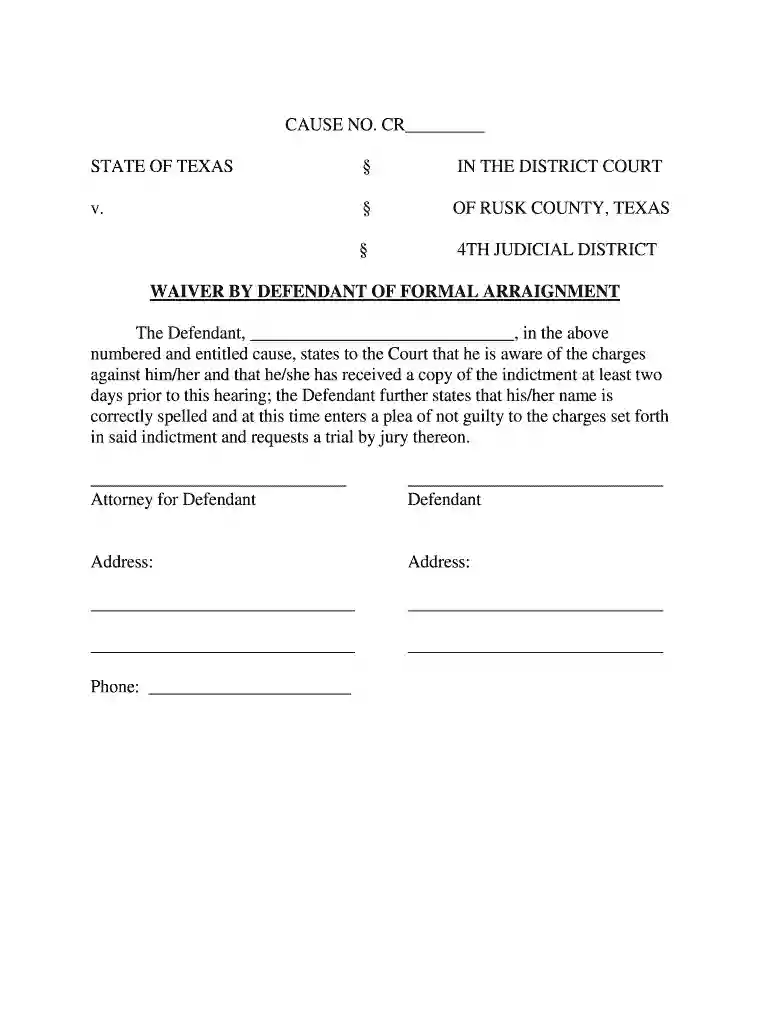 waiver of arraignment Preview on Page 1