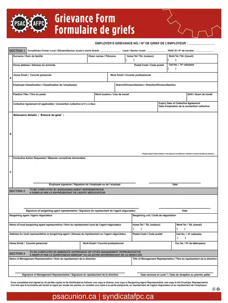psac grievance form Preview on Page 1