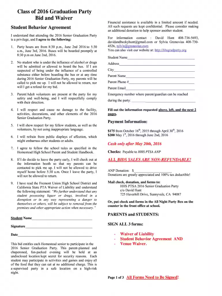 graduation party waiver Preview on Page 1