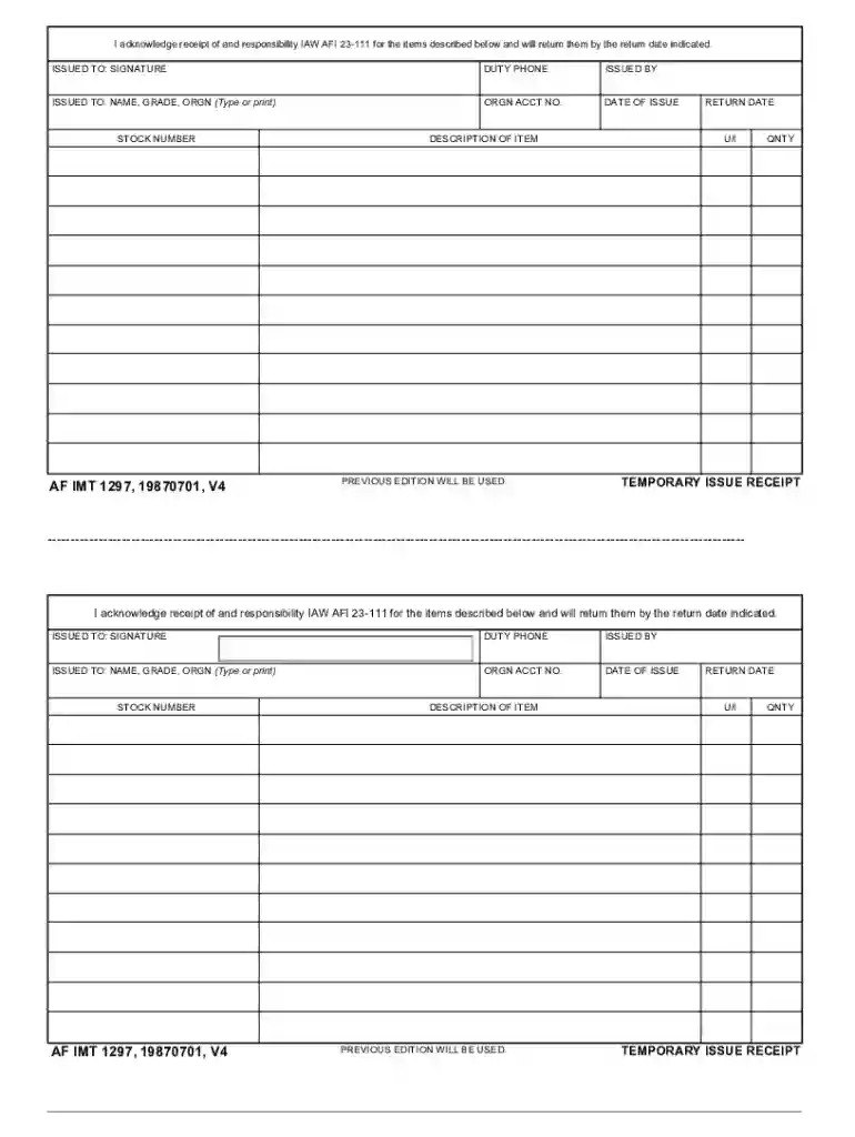 air force hand receipt Preview on Page 1