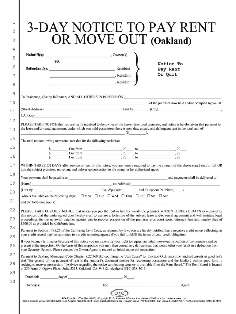 free notice to pay rent or quit Preview on Page 1