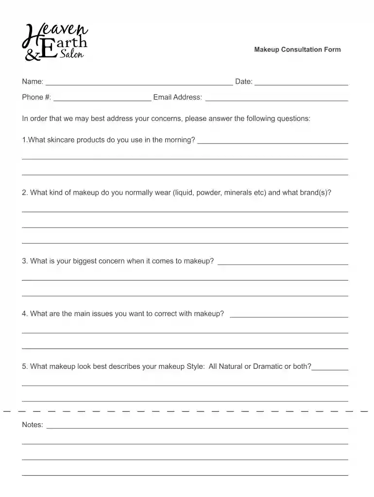 makeup consultation form pdf Preview on Page 1