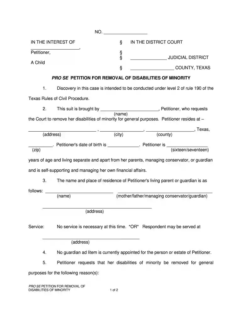 emancipation forms texas pdf Preview on Page 1
